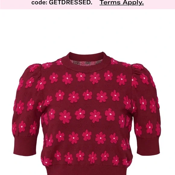Kate Spade New York Marker Floral Burgundy Knit Sweater - Picture 2 of 6